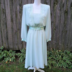 Deadstock 1980s Ursula of Switzerland light mint colored Party Cocktail Dress
